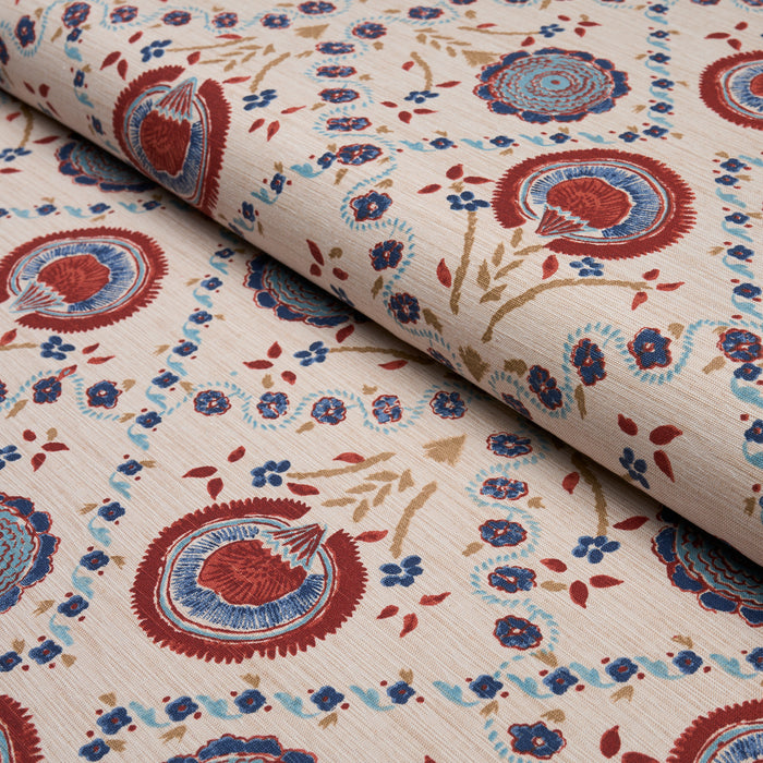 Schumacher Athena Hand-Screen Print Red & Blue Fabric 183050