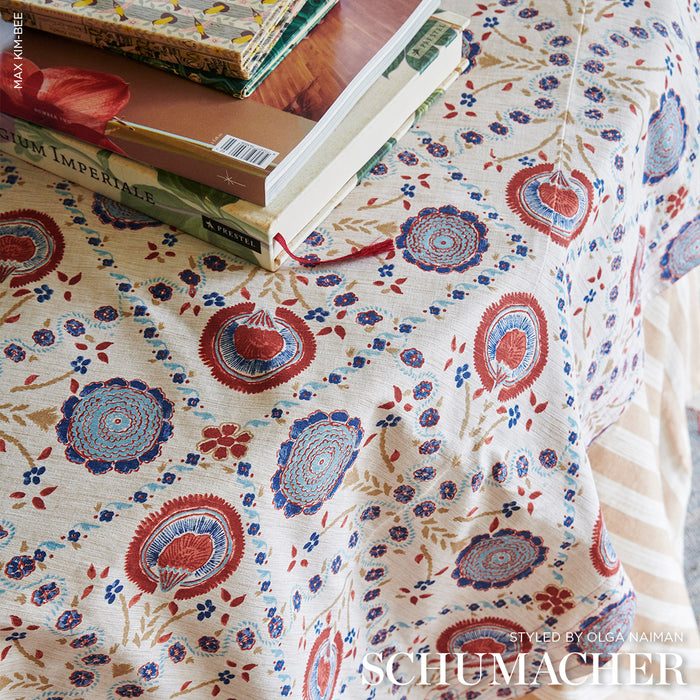 Schumacher Athena Hand-Screen Print Red & Blue Fabric Sample 183050