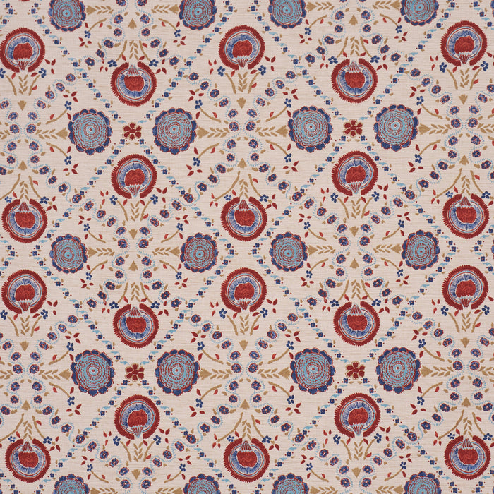 Schumacher Athena Hand-Screen Print Red & Blue Fabric Sample 183050