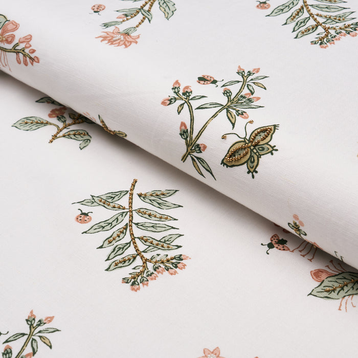 Schumacher Jeter Des Fleurs Beaded Print Moss Phlox Fabric Sample 183110