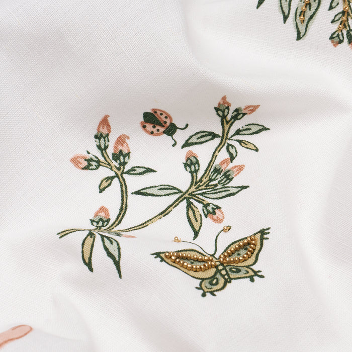 Schumacher Jeter Des Fleurs Beaded Print Moss Phlox Fabric Sample 183110