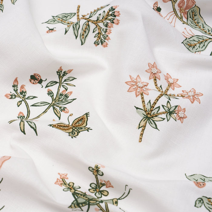 Schumacher Jeter Des Fleurs Beaded Print Moss Phlox Fabric Sample 183110