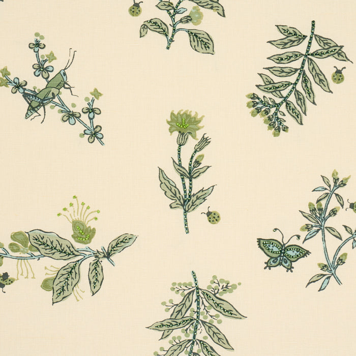 Schumacher Jeter Des Fleurs Beaded Print Artichoke Fabric Sample 183111