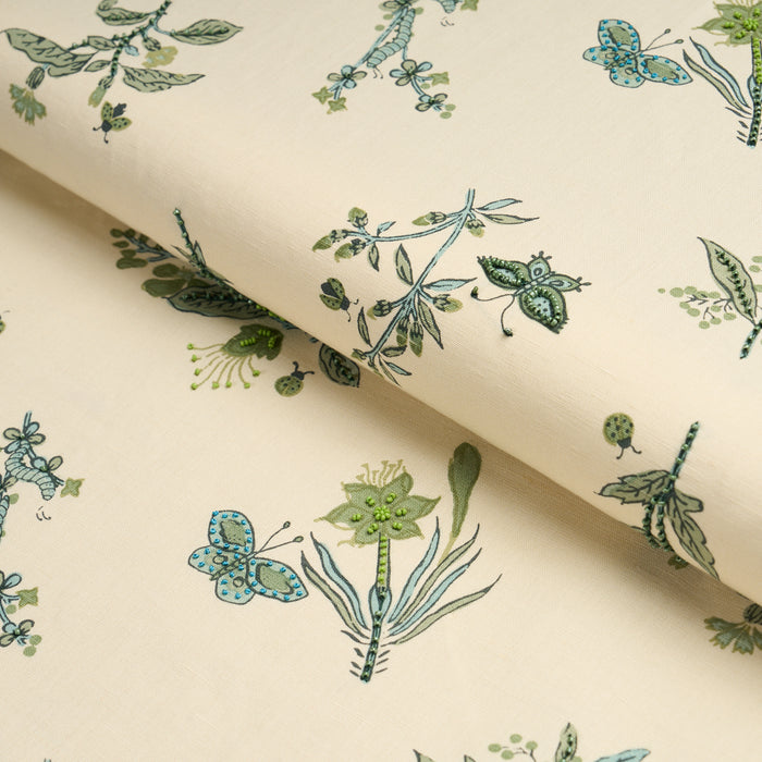 Schumacher Jeter Des Fleurs Beaded Print Artichoke Fabric Sample 183111