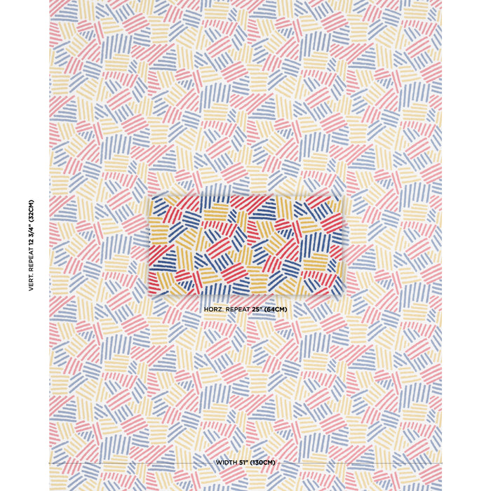 Schumacher Hatchmark Hand-Print Primary Fabric Sample 183160