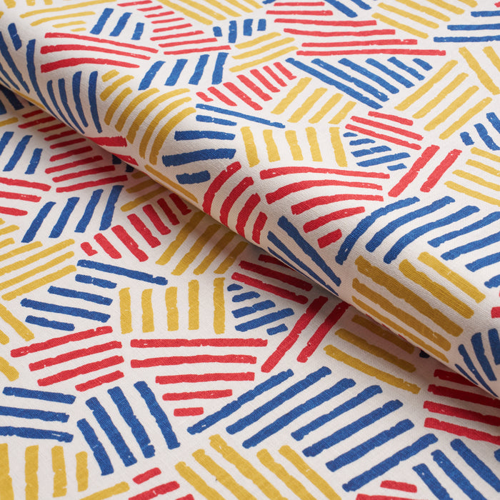 Schumacher Hatchmark Hand-Print Primary Fabric 183160