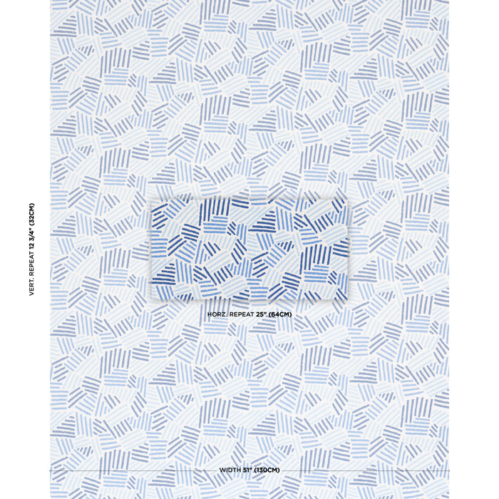 Schumacher Hatchmark Hand-Print Blues Fabric 183161