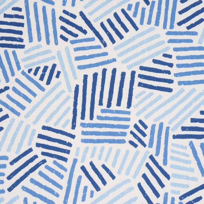 Schumacher Hatchmark Hand-Print Blues Fabric Sample 183161