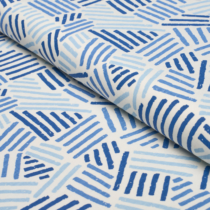 Schumacher Hatchmark Hand-Print Blues Fabric Sample 183161