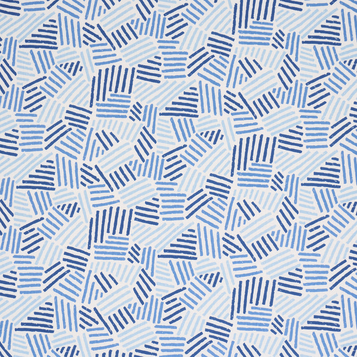 Schumacher Hatchmark Hand-Print Blues Fabric 183161