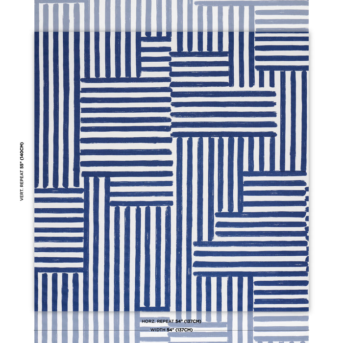 Schumacher Parson'S Stripe Hand-Print Navy Fabric Sample 183171