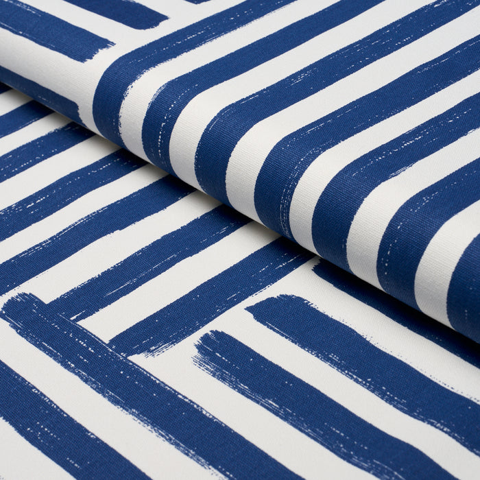 Schumacher Parson'S Stripe Hand-Print Navy Fabric Sample 183171