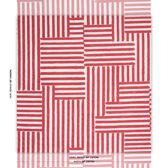 Schumacher Parson'S Stripe Hand Print Red Fabric Sample 183172