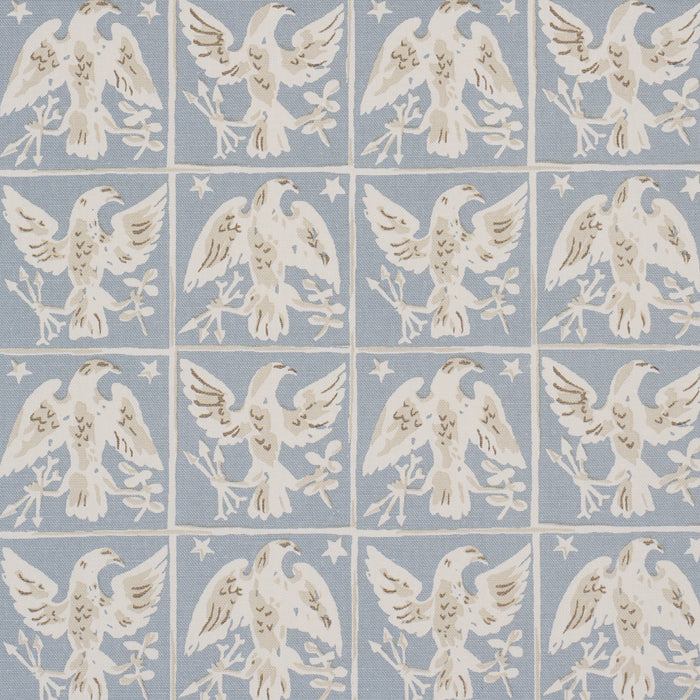 Schumacher Barton'S Eagle Hand Print Blue Fabric Sample 183192