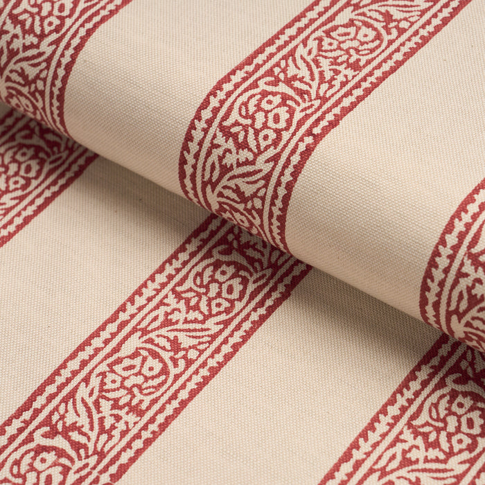 Schumacher Mahdavi Stripe Hand-Block Print Red Fabric Sample 183240