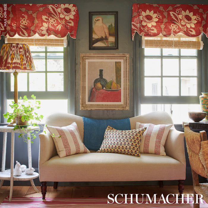 Schumacher Mahdavi Stripe Hand-Block Print Red Fabric 183240