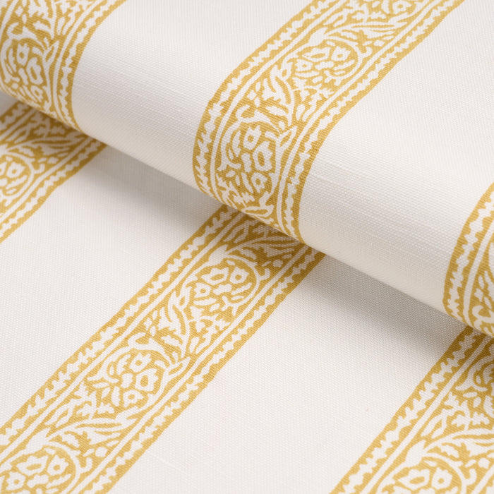 Schumacher Mahdavi Stripe Hand-Block Print Yellow Fabric 183241