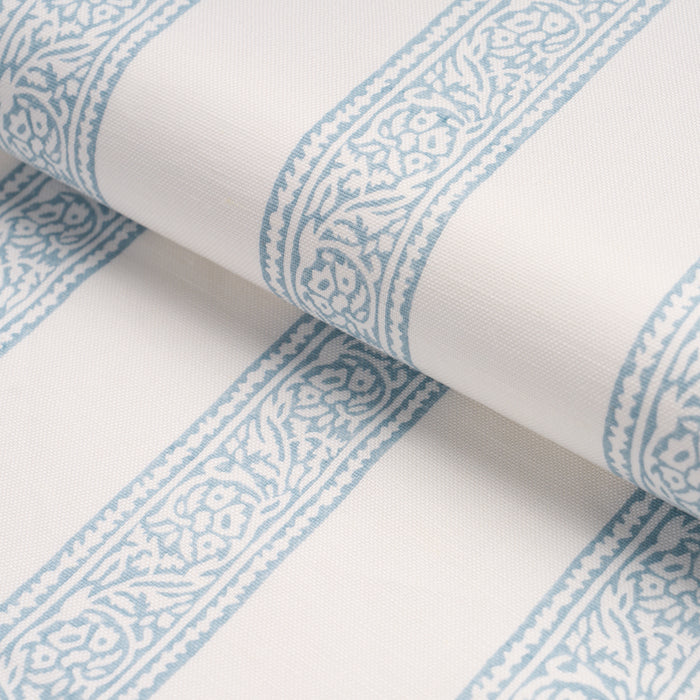 Schumacher Mahdavi Stripe Hand-Block Print Sky Fabric 183242