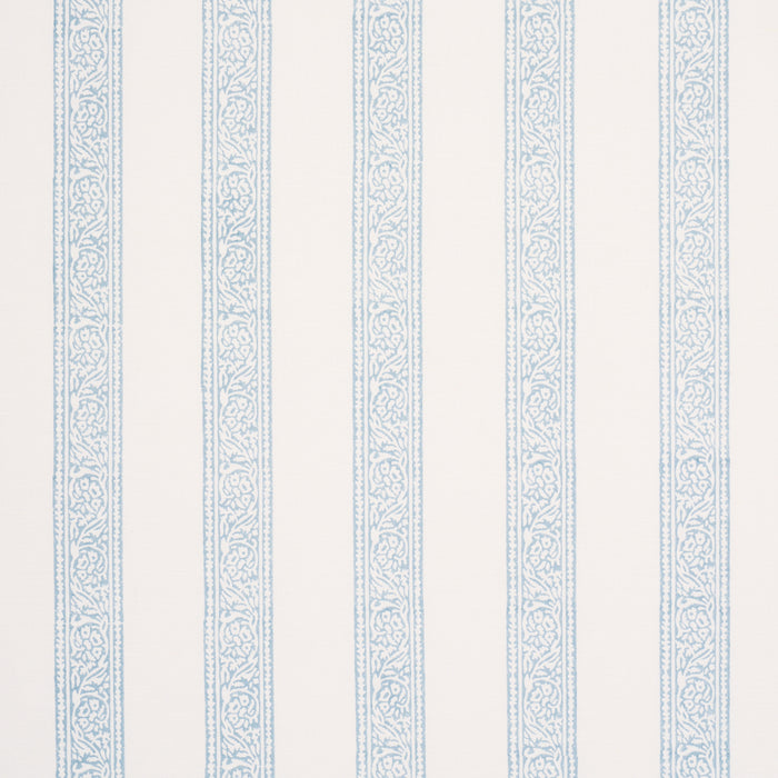 Schumacher Mahdavi Stripe Hand-Block Print Sky Fabric 183242