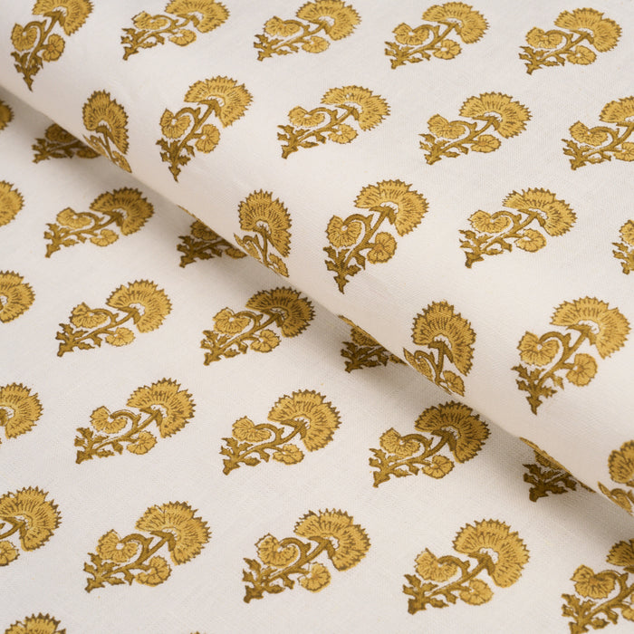 Schumacher Kaasni Hand-Block Print Yellow Fabric Sample 183282