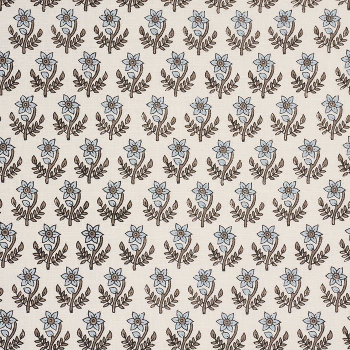 Schumacher Amisha Hand-Print Blue & Brown Fabric Sample 183290