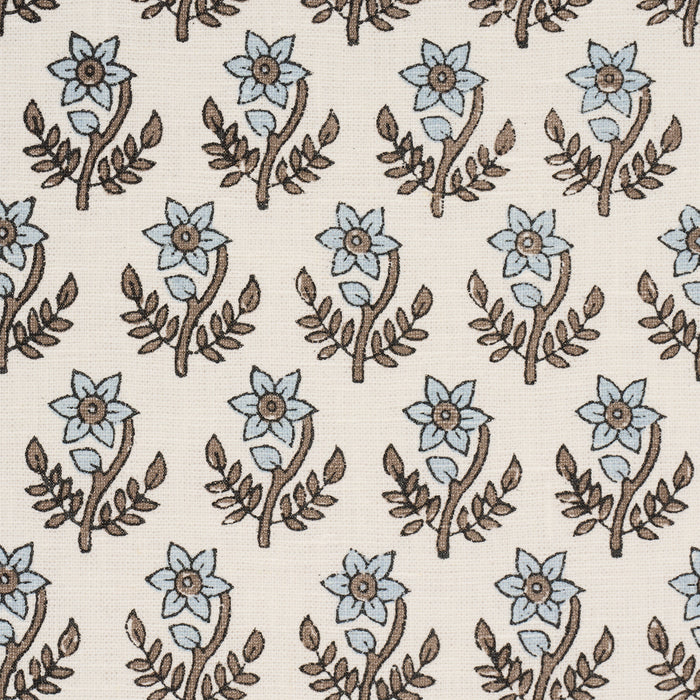 Schumacher Amisha Hand-Print Blue & Brown Fabric Sample 183290