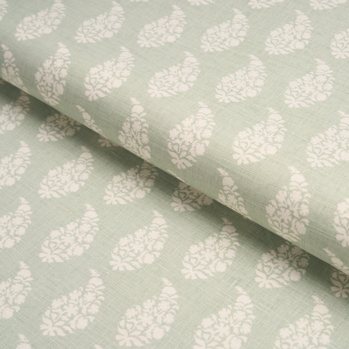 Schumacher Kaia Paisley Hand-Print Celadon Fabric 183320