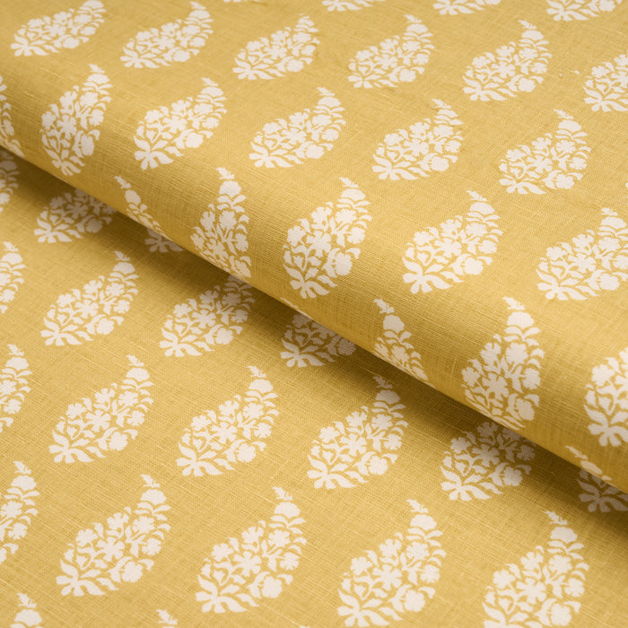 Schumacher Kaia Paisley Hand-Print Yellow Fabric 183322