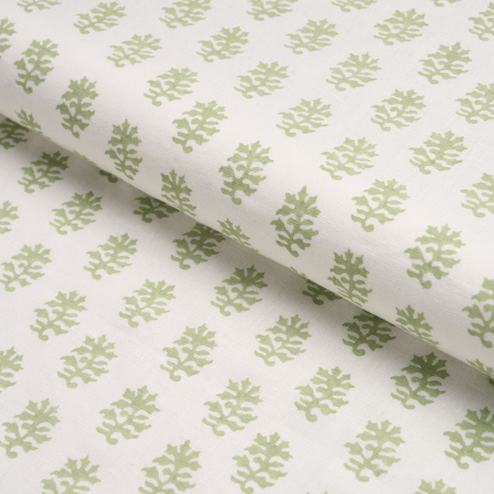 Schumacher Iksha Hand-Block Print Leaf Fabric Sample 183332