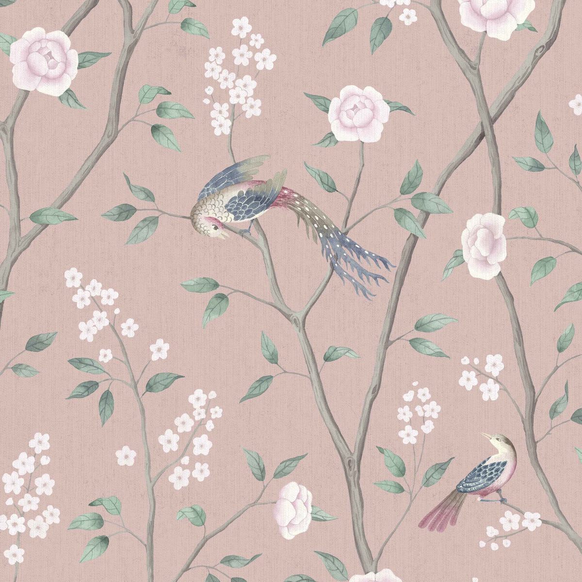 Schumacher Paradise Birds Blush Shimmer Wallpaper Sample 1901