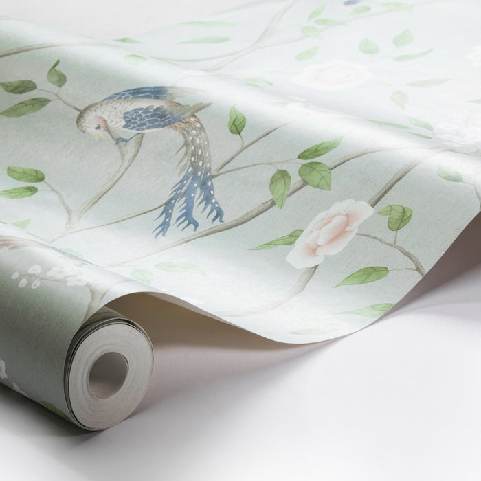 Schumacher Paradise Birds Mineral Shimmer Wallpaper Sample 1903