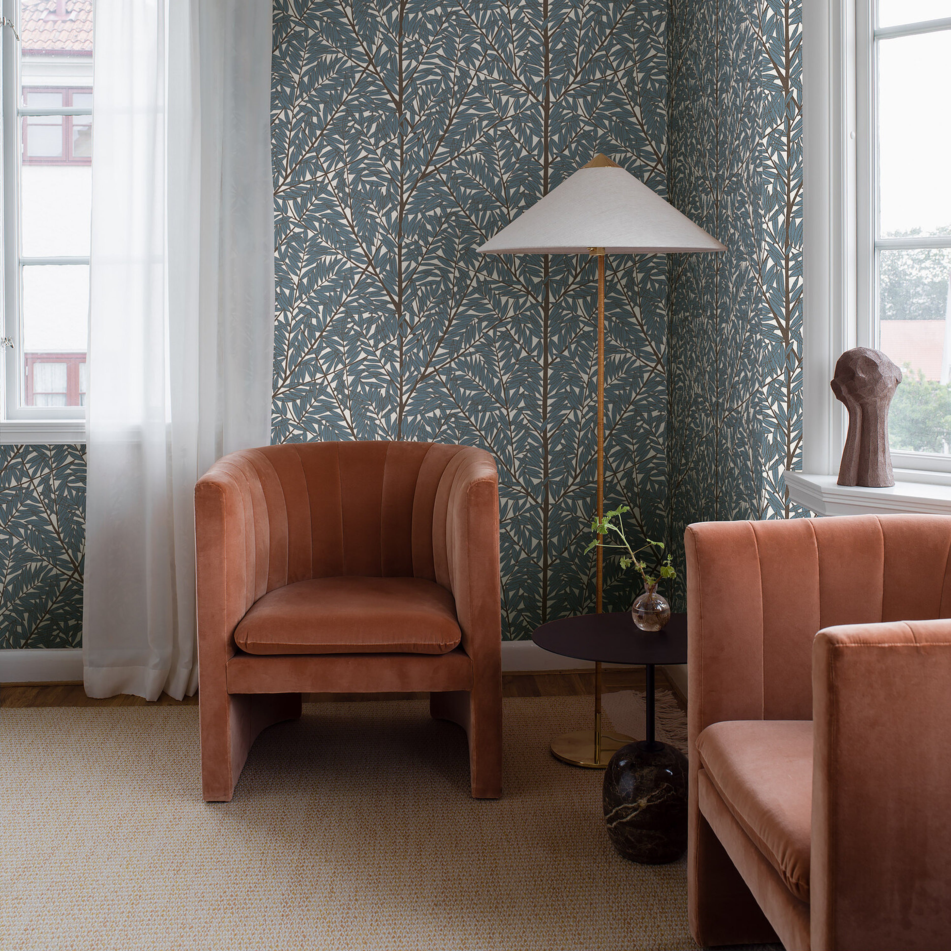 Schumacher Korgpil Mural Blue Wallpaper Sample 1957