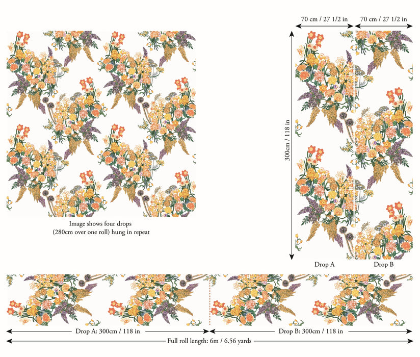 Jim Thompson Prima Vera  (Non-Woven) Marigold Wallpaper Sample JT021080001