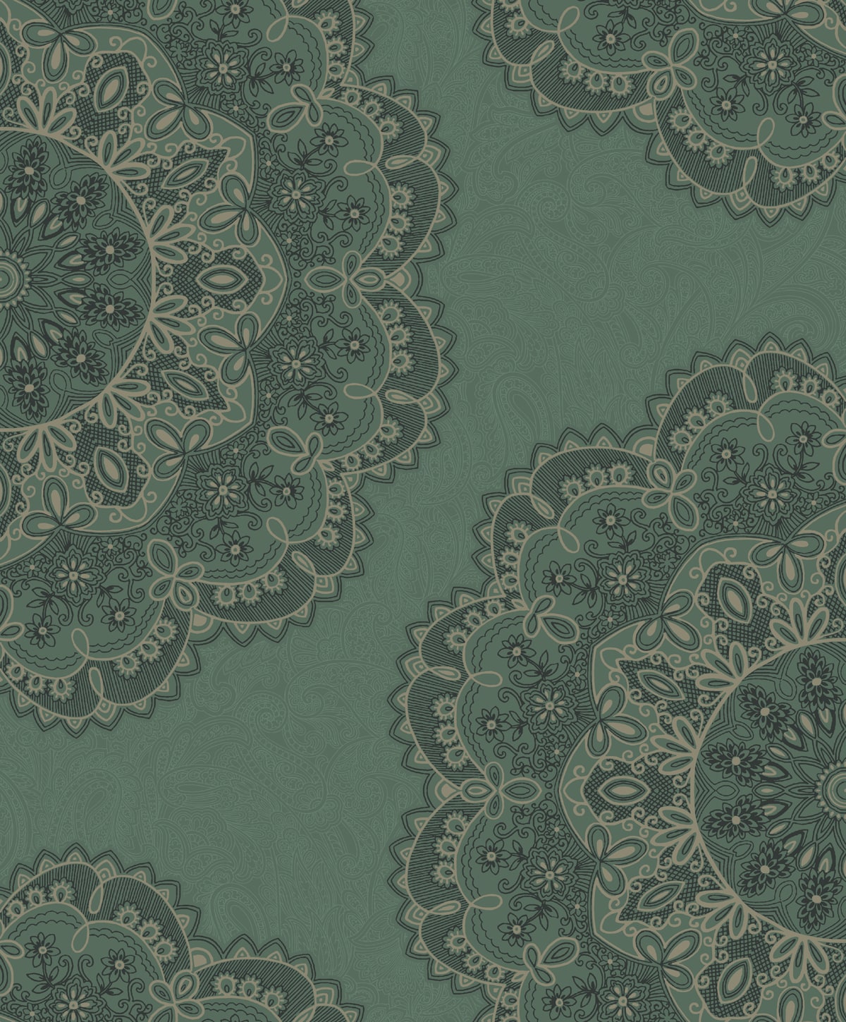 Seabrook Designs Lace Medallion Sea Green, Beige, And Ebony Wallpaper 2010904