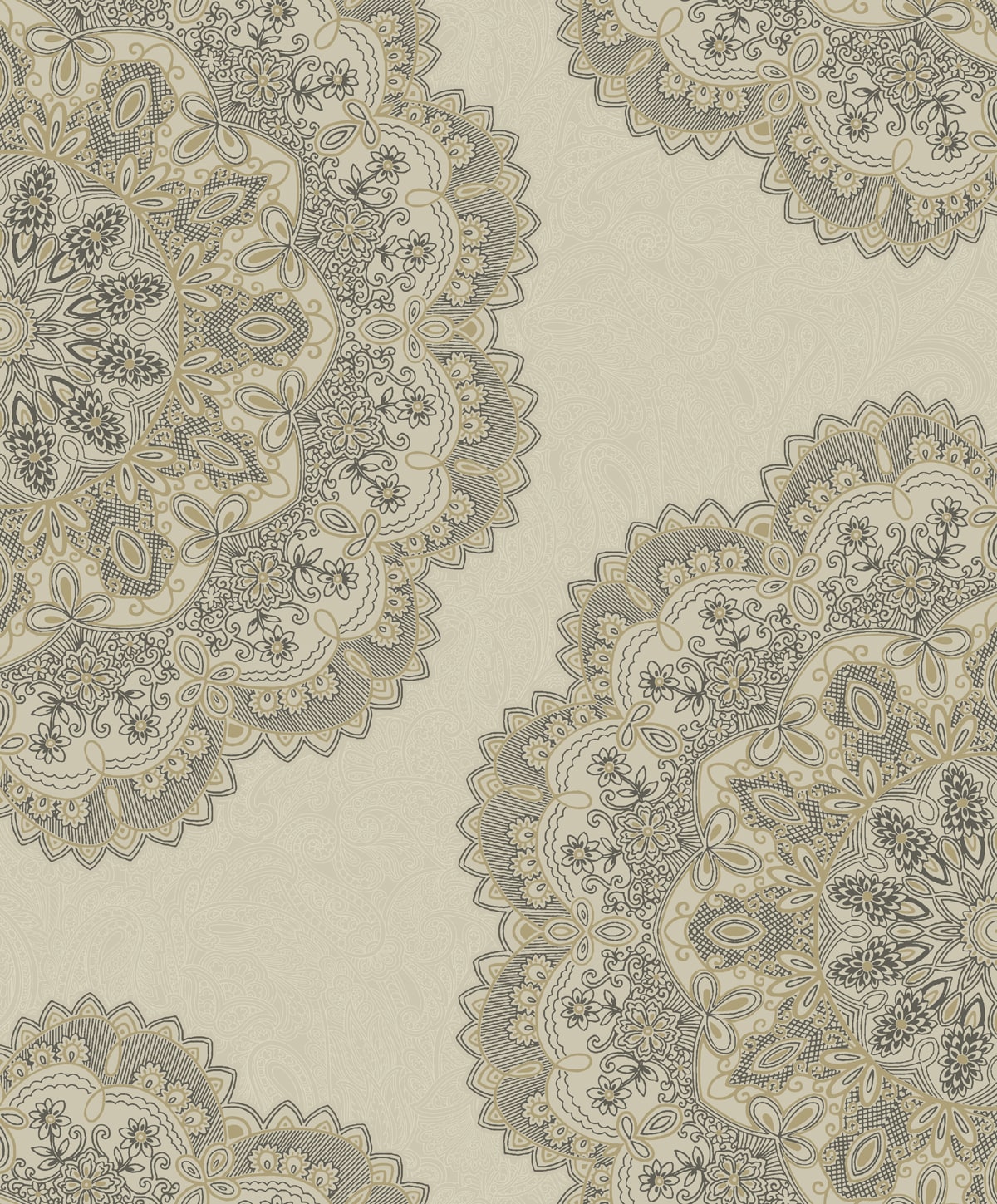 Seabrook Designs Lace Medallion Gold And Charcoal Wallpaper 2010906