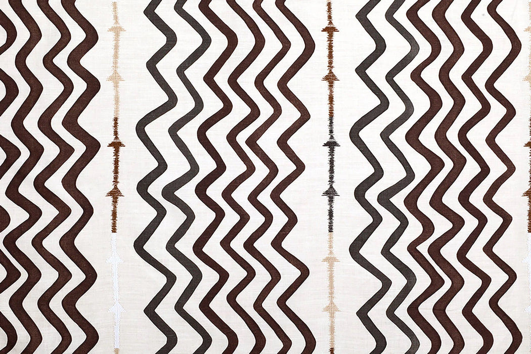 Christopher Farr Rick Rack Printed Embroidered Chocolate Fabric