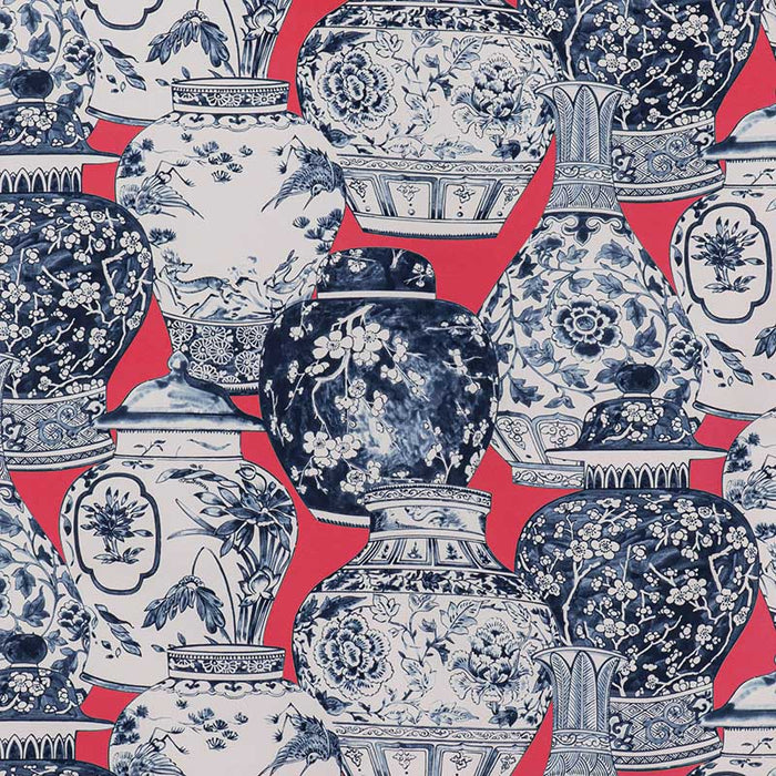 Lee Jofa Pandan Print Chili/Blue Fabric Sample 2020194.1950.0