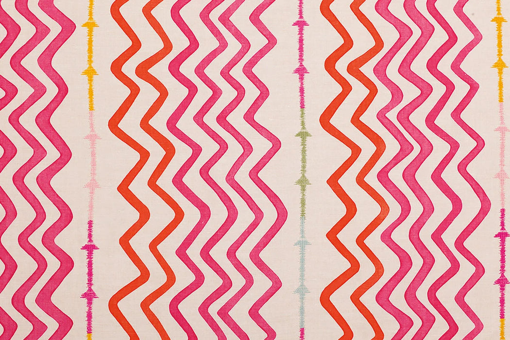 Christopher Farr Rick Rack Printed Embroidered Hot Pink Fabric Sample