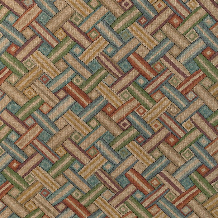 Lee Jofa Strapwork Print Red/Moss Fabric Sample 2023129.319.0