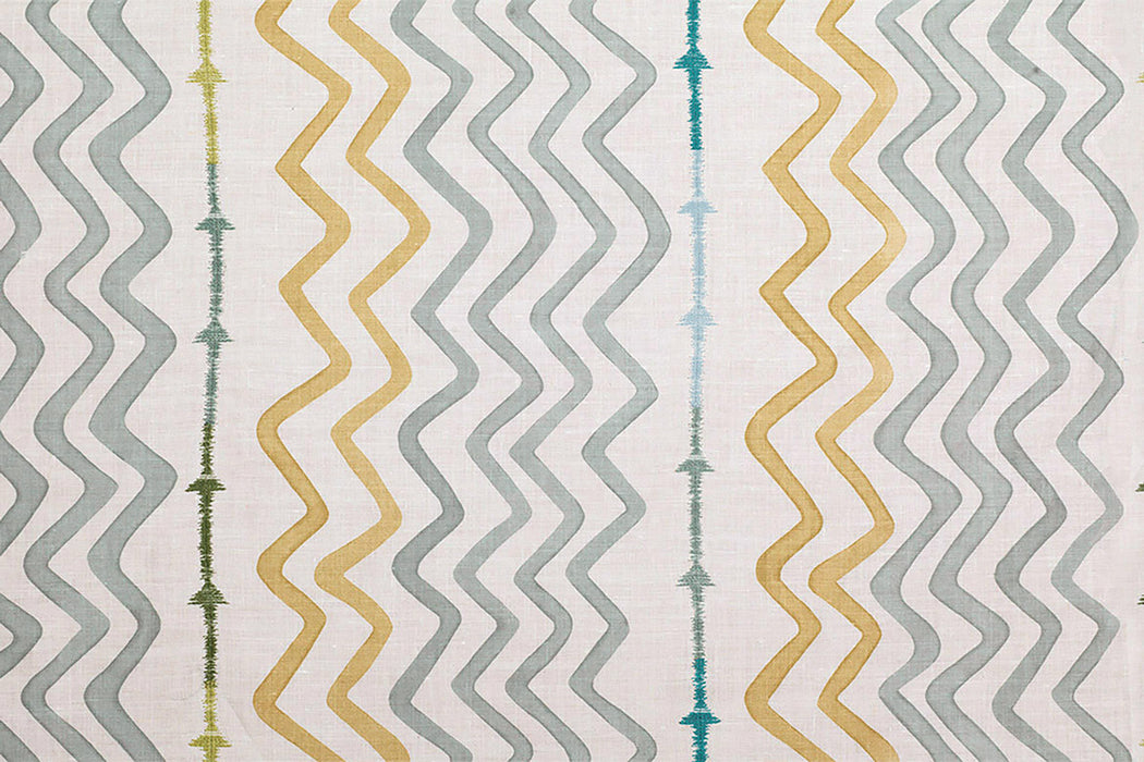 Christopher Farr Rick Rack Printed Embroidered Sage Fabric