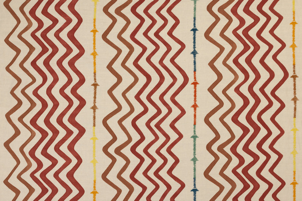 Christopher Farr Rick Rack Printed Embroidered Terracotta Fabric