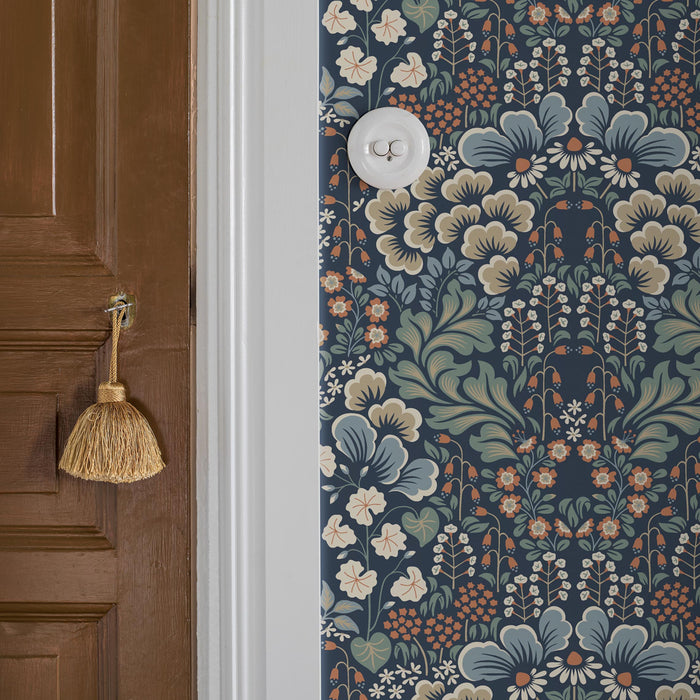 Schumacher Blomstervall Midnight Multi Wallpaper Sample 2097