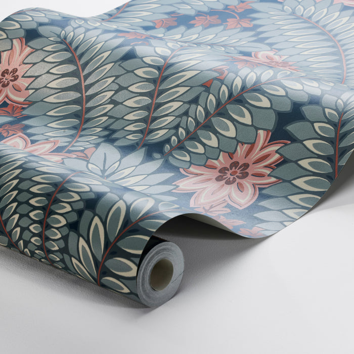 Schumacher Hidden Ivy Blue Wallpaper Sample 2251