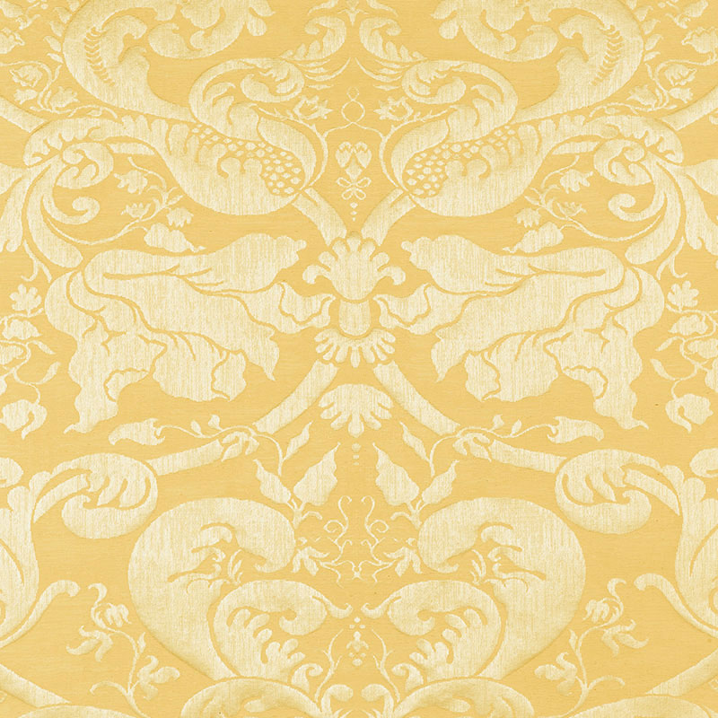 Schumacher Gavotte Brocatelle Damask Gold Fabric Sample 22552