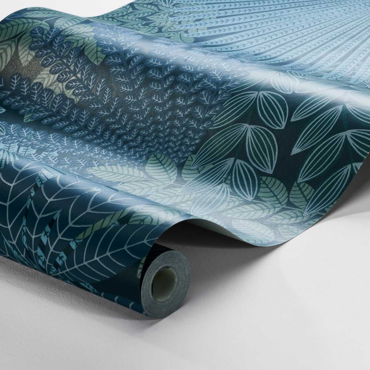 Schumacher Velvet Leaves Spruce And Blue Wallpaper Sample 2261