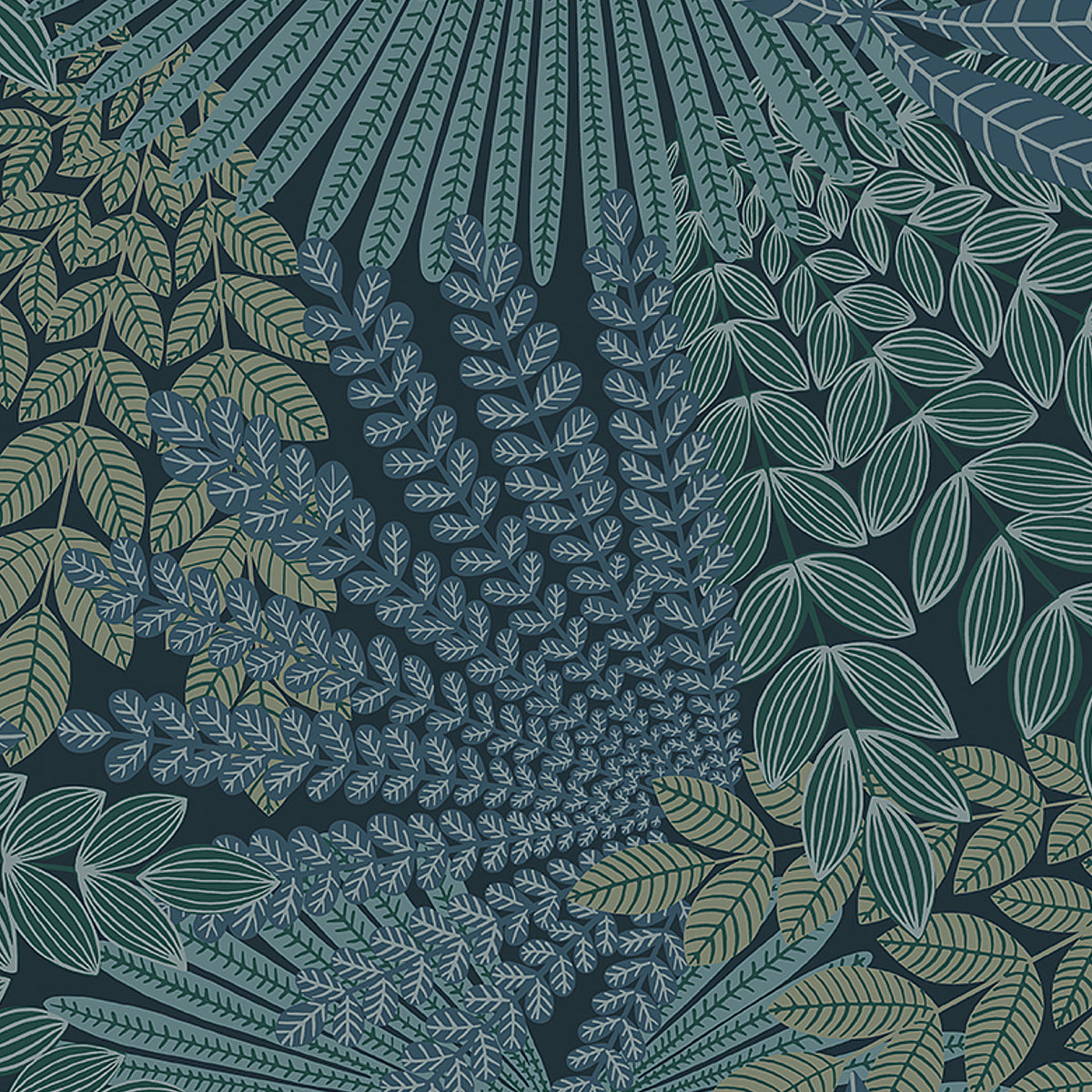 Schumacher Velvet Leaves Spruce And Blue Wallpaper Sample 2261