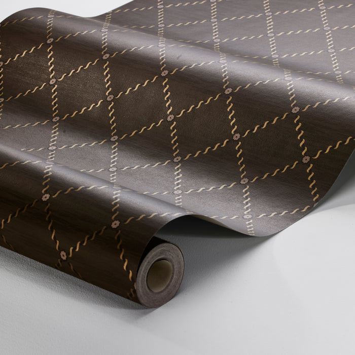 Schumacher Golden Trellis Brown And Gold Wallpaper Sample 2264