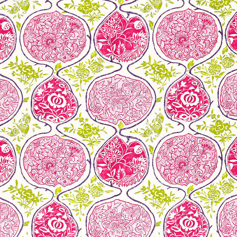 Schumacher Katsugi Fuchsia & Chartreuse Fabric Sample 2620937