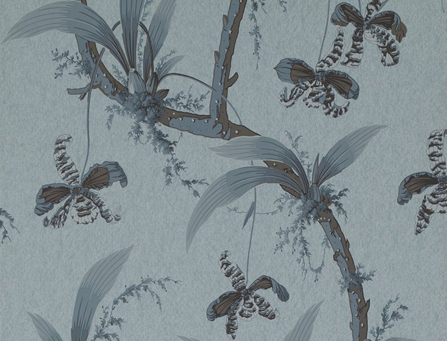 Jim Thompson Mandarin Orchids  Blue Grass Wallpaper Sample JT021017004