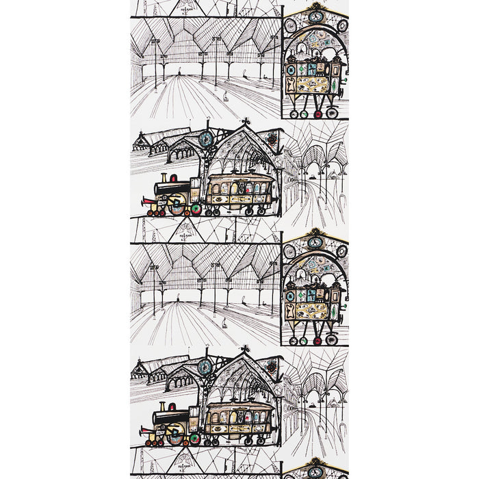 Schumacher Trains Multi On White Wallpaper Sample 2703940